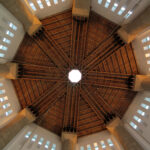 Looking up at the octagonal wooden ceiling