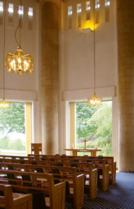 The ceremony room showing large windows